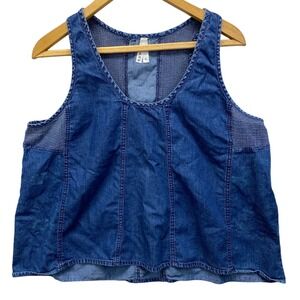 Roper Denim Tank Top Womens XL Blue Accent Panels Racerback Western Sleeveless